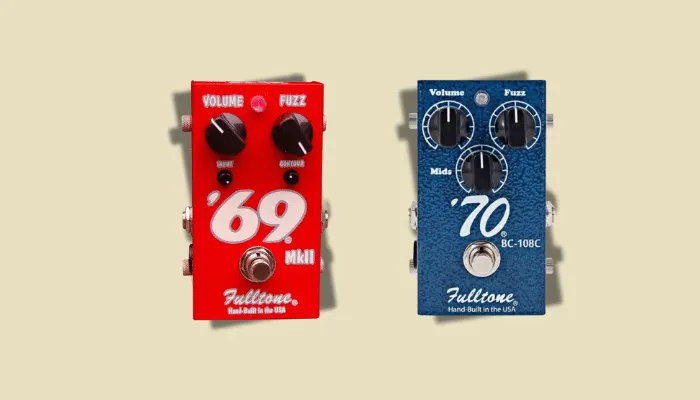 Photo of the Fulltone '69 and '70 fuzz pedals, germanium-style fuzzes for vintage Hendrix-era tones.
