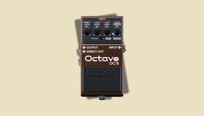 Photo of the Boss OC-5 octave pedal, a simple choice for acoustic guitar.