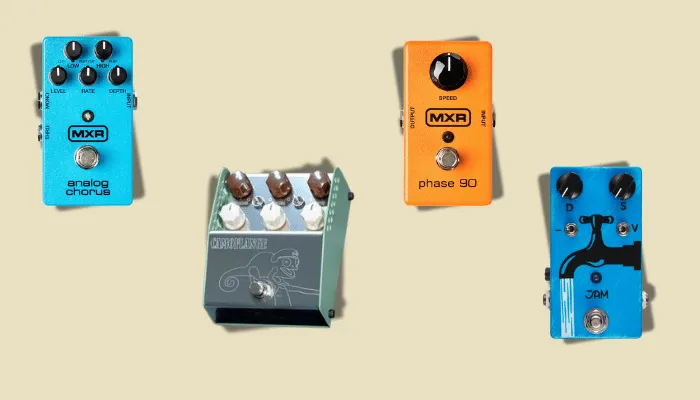 Infographic showing modulation pedals including chorus, flanger and phaser.