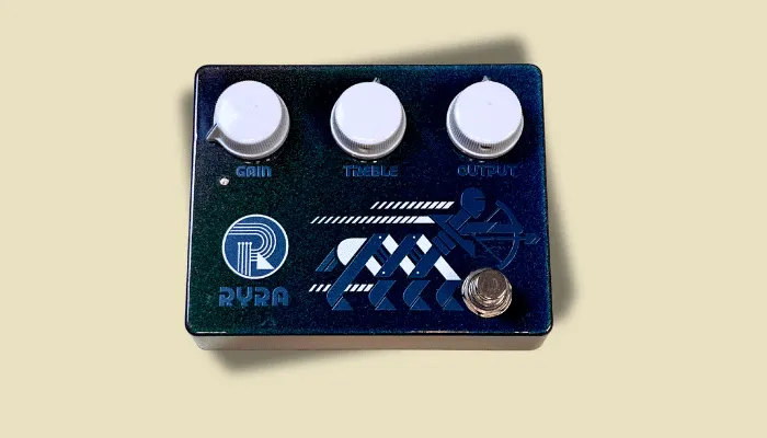 Diagram showing Klon pedal settings for a clean boost into your amp, with the gain rolled right down.