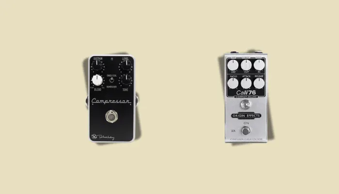 Infographic showing compressor pedals used as an always-on effect to even out dynamics and add sustain.