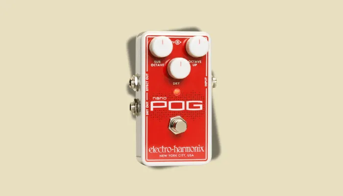 Photo of the Electro-Harmonix POG, an octave pedal used to craft rich, organ-like soundscapes.