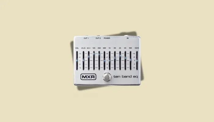 Illustration of an EQ pedal, showing how it shapes tone by boosting or cutting specific frequency bands.
