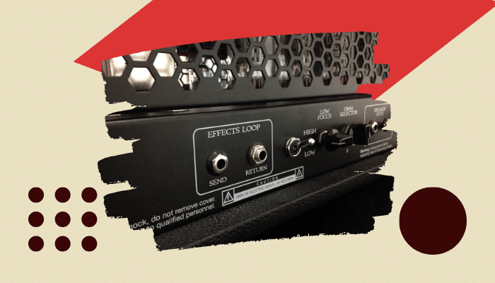 Stylized illustration of a guitar amp effects loop showing signal path routing