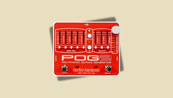 Photo of the Electro-Harmonix POG2 octave pedal, suited to experimental acoustic players.