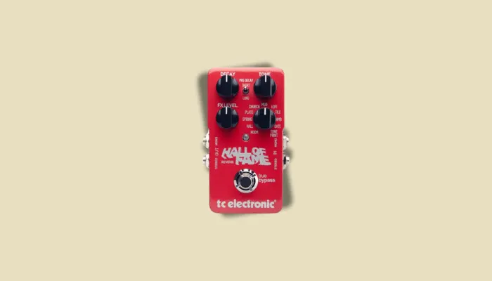 Photo of the TC Electronic Hall of Fame 2 reverb pedal, featuring MASH control and TonePrint reverb settings.