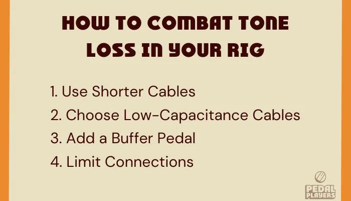 Infographic showing how to combat tone loss in your rig, from shorter cables to buffers.