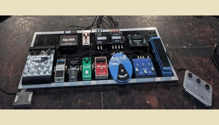 Close-up of Joe Bonamassa's pedalboard