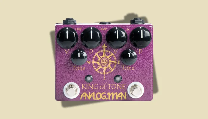 Photo of the AnalogMan King of Tone, a sought-after boutique overdrive pedal.