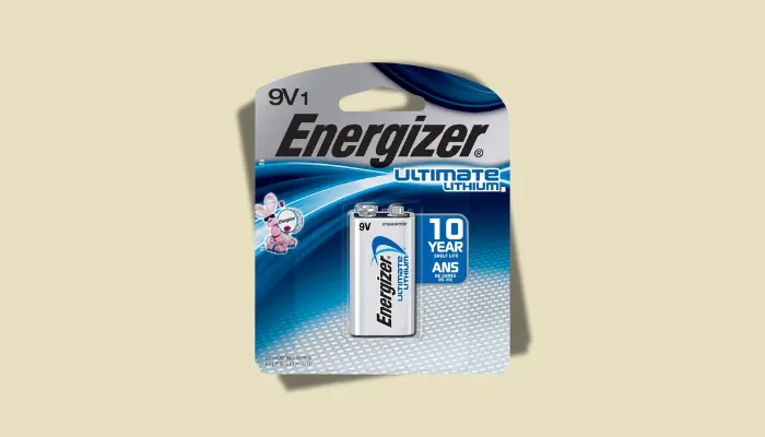 Photo of lithium 9V batteries, a long-lasting power option for guitar pedals.