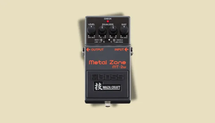 Photo of the Boss MT-2W Waza Craft Metal Zone distortion pedal.