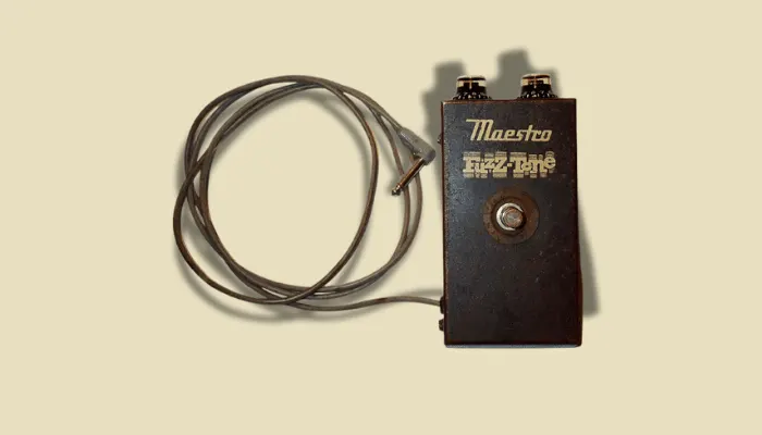 Photo of the Maestro Fuzz-Tone, the first commercial fuzz pedal, launched in 1962.