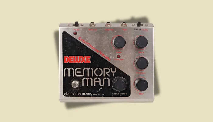 Photo of the Electro-Harmonix Deluxe Memory Man, a much-loved analog delay producing warm, lush echoes.