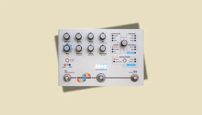 Photo of the Hologram Electronics Microcosm, a weird granular delay and looping pedal for ambient soundscapes.
