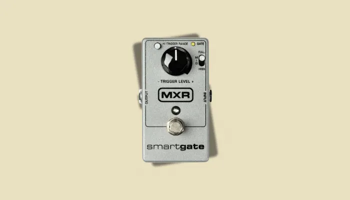 Infographic showing how a noise gate pedal cuts unwanted hiss and hum from your signal.