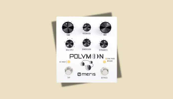 Photo of the Meris Polymoon, a weird multi-tap delay pedal for lush, otherworldly modulated textures.