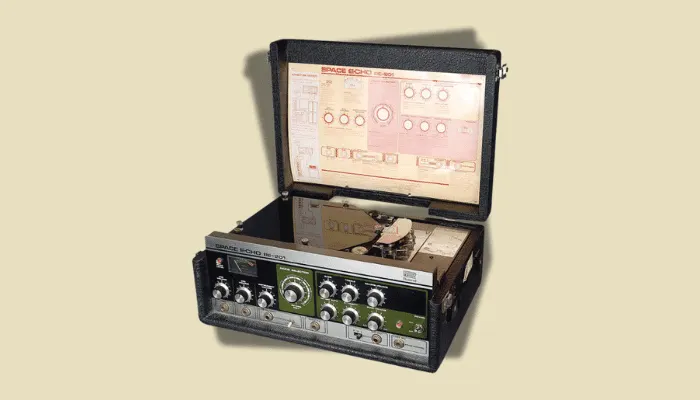 Photo of the Roland Space Echo, a furniture-sized tape echo machine prized for its warm, organic repeats.