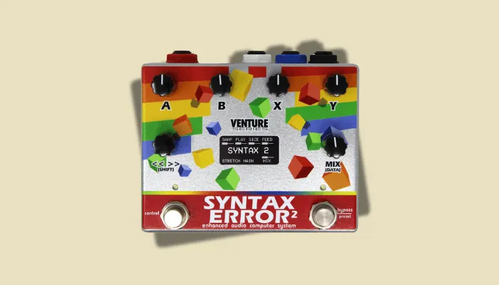 Photo of the Alexander Pedals Syntax Error, a weird lo-fi sample-rate and synth pedal for glitchy sounds.