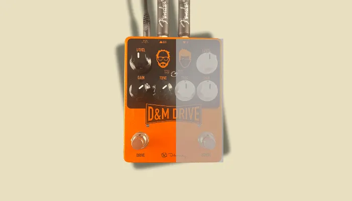 Diagram showing thick overdrive settings for heavy rock on Dan's side of the Keeley D&M Drive pedal.