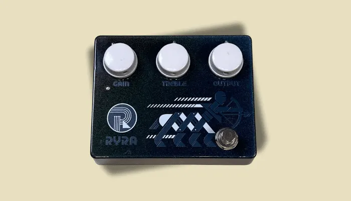 Diagram showing Klon pedal settings for a transparent overdrive tone, with the gain around midday.