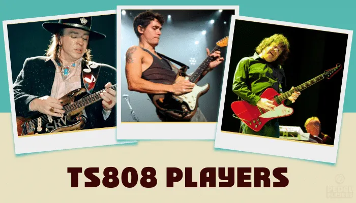 Photo of famous players of the Ibanez TS808, including Stevie Ray Vaughan.