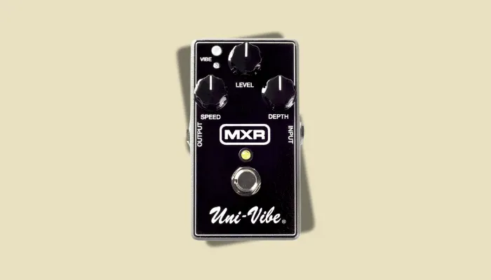 Photo of the Uni-Vibe pedal, the 1968 Shin-ei effect with a swirling tone sitting between chorus and phaser.