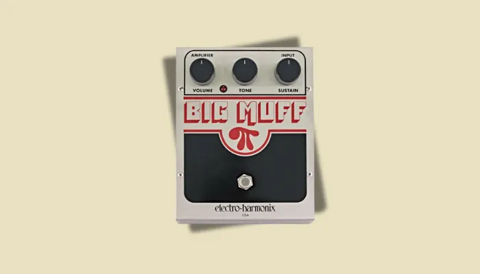 Electro-Harmonix Big Muff Pi fuzz pedal, a classic silicon-based effect known for its thick, sustaining distortion and scooped mids.