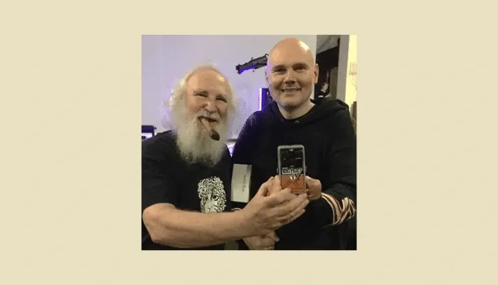 Photo of Billy Corgan of Smashing Pumpkins, associated with thick Big Muff fuzz tones.