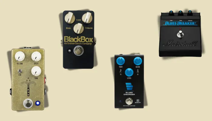 Photo of several Bluesbreaker-style pedals that complement Klon-style overdrives.