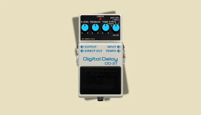 Photo of the Boss DD-3T digital delay pedal, pairing Boss reliability with tap tempo and essential delay tones.