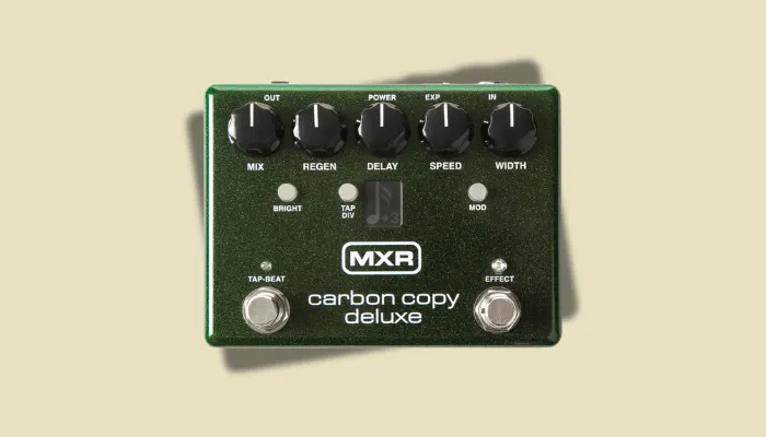 Photo of the MXR Carbon Copy Deluxe, an analog delay with tap tempo.