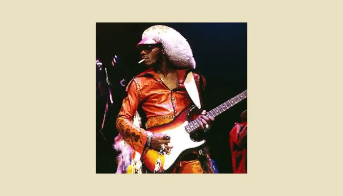 Photo of funk guitarist Eddie Hazel of Parliament-Funkadelic, known for psychedelic funk tones from a simple pedal setup.