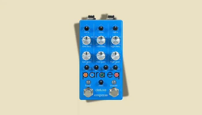 Photo of the Empress ParaEq pedal, a parametric EQ with sweepable frequency bands.