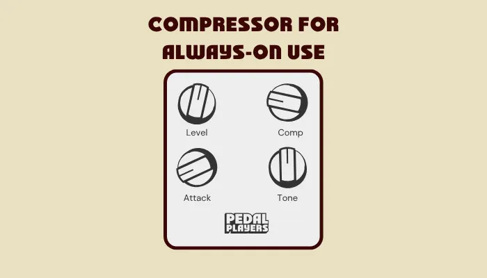 Diagram showing compressor settings for always-on use, with light compression to support your tone.