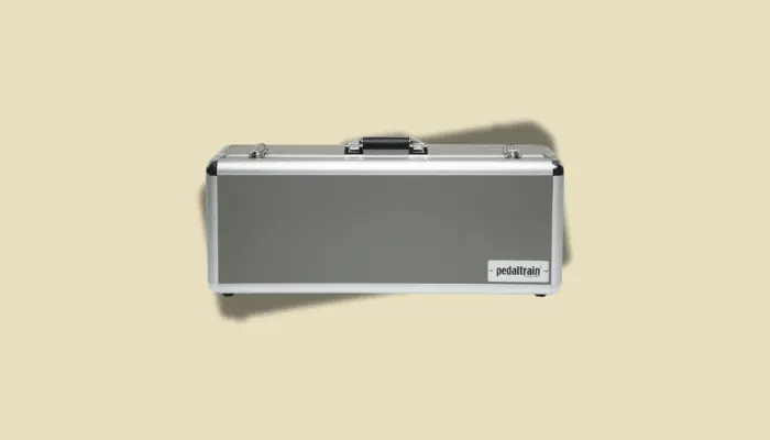 Photo of a hardshell case used to store and protect guitar pedals.