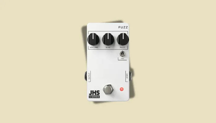 Photo of the JHS 3 Series Fuzz pedal, a simple, affordable fuzz suited to Hendrix-style sounds.