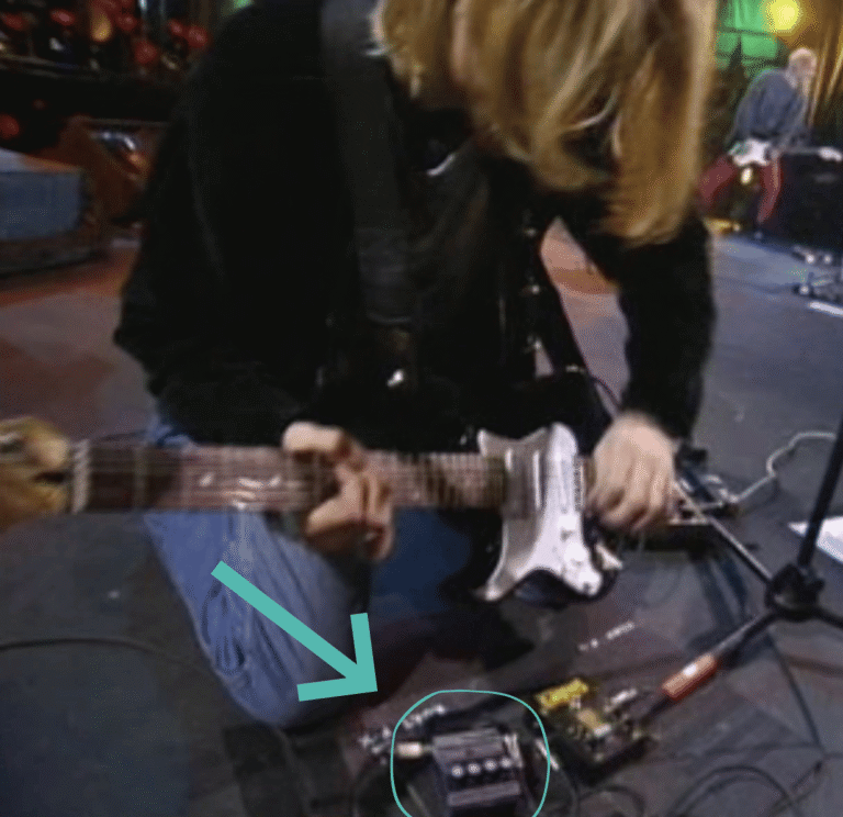 DOD FX69 Grunge pedal on Kurt Cobain's In Utero tour board