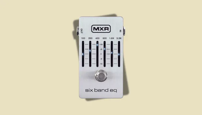 Photo of the MXR six-band graphic EQ pedal, a fixed-band EQ for shaping guitar tone.