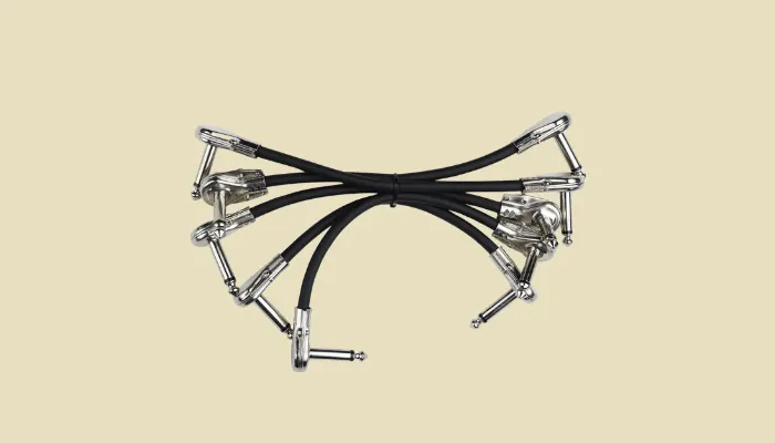 Photo of patch cables used to connect guitar pedals together on a pedalboard.