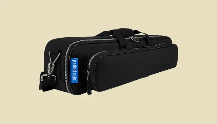 Photo of a soft gig bag used to store guitar pedals.