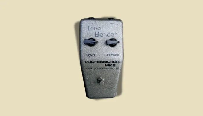 Photo of the Sola Sound Tone Bender fuzz pedal, a legend that shaped the early British rock guitar sound.