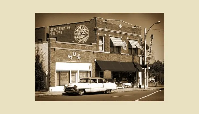 Photo of Sun Records, the studio where the slapback delay sound was born.