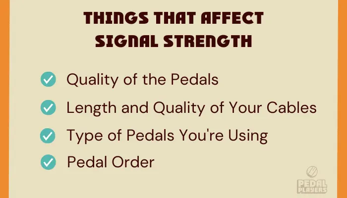 Infographic showing the things that affect signal strength across a long pedal chain.