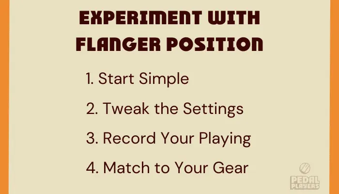 Infographic showing tips for experimenting with flanger placement in your signal chain.