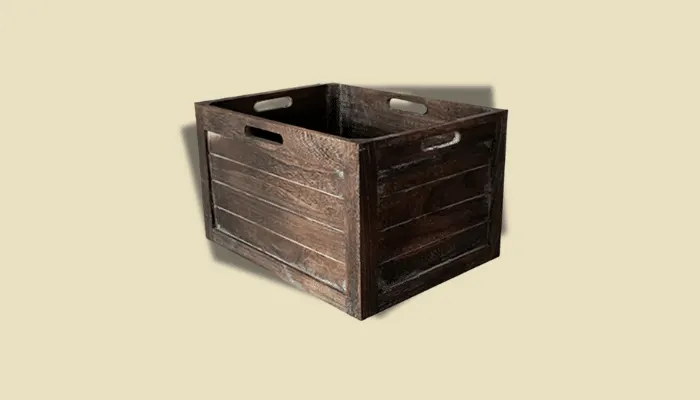 Photo of a custom wooden crate used to store guitar pedals.