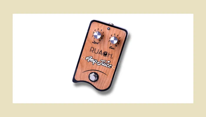 Photo of a wooden-enclosure guitar pedal, illustrating the materials pedal enclosures are made from.