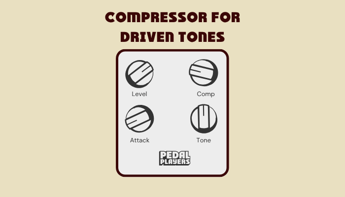 Graphic showing the settings for using a compressor pedal as a boost pedal for overdriven tones.