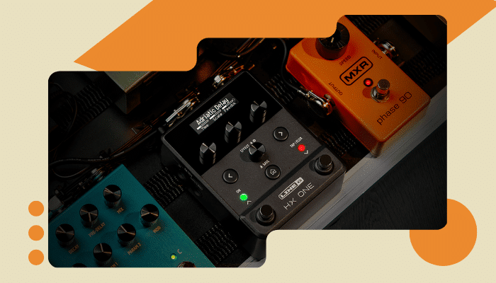 Line 6 HX One multi-effects pedal on an analog pedalboard setup